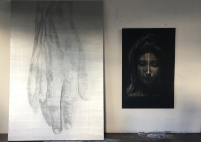 Silver Hand on Linen and Madonna